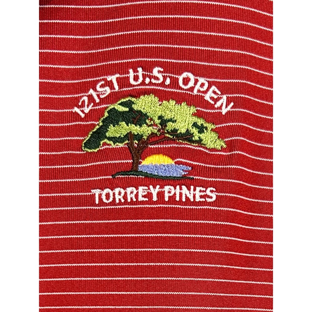 Cutter & Buck Mens 121st US Open Torrey Pines Striped Golf Polo Shirt Red Size M